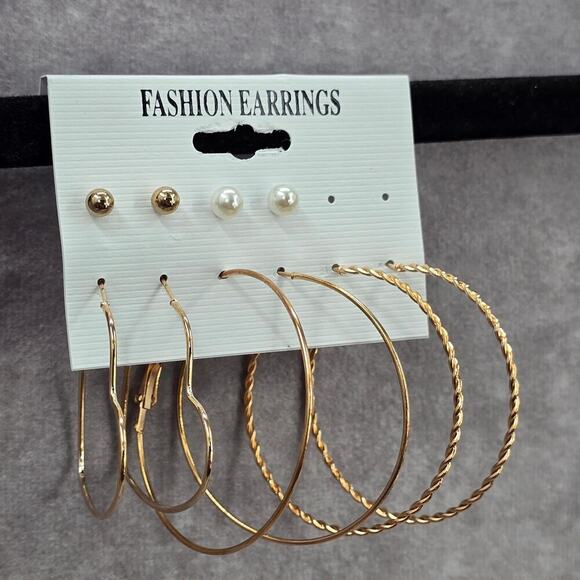 Gold Pearl Hoop Stud Swirl Heart Dangle Fashion Jewelry Earrings NWT JB2-24 - Picture 2 of 4